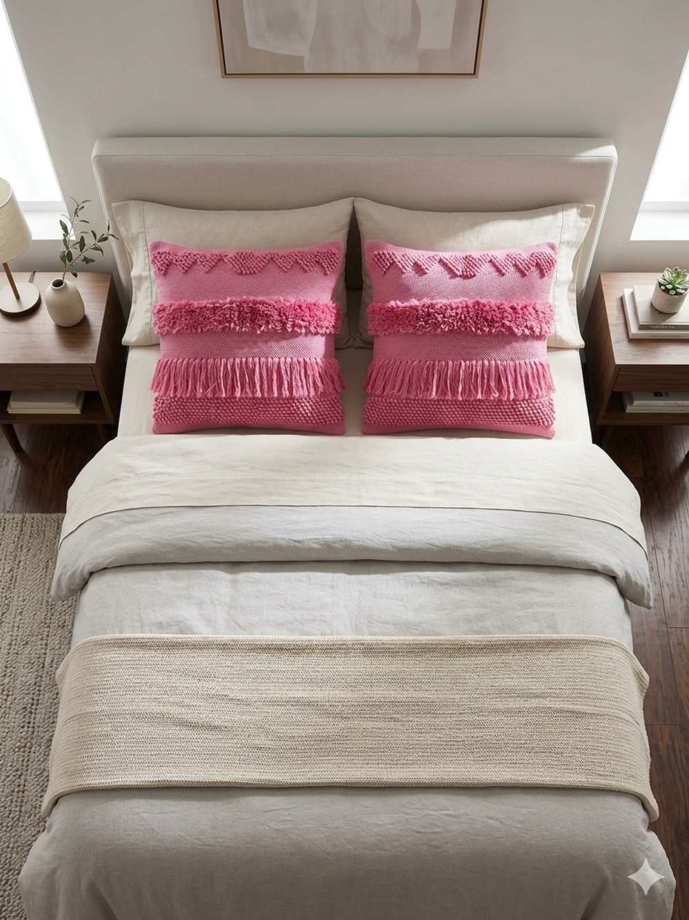 {Magaschoni Home} set of 2 Pink Boho Textured Throw Pillow Covers 20"x20"